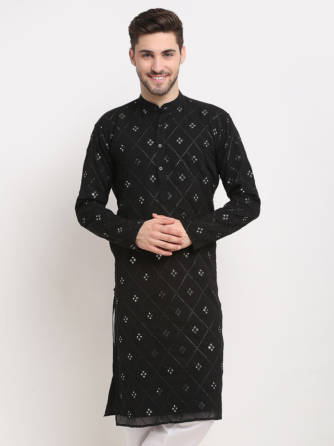 Jompers Men's Black Printed Mirror Kurta Only