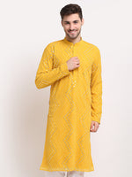Thumbnail for Jompers Men's Mustard Printed Mirror Kurta Only