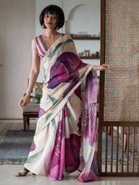 Thumbnail for Suta Beige Floral Pure Cotton Saree - Distacart