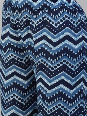 NOZ2TOZ Women's Blue Cotton Printed Straight Kurta with Palazzo - Distacart