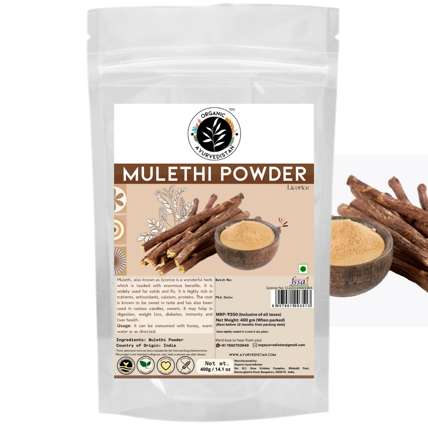 Organic Ayurvedistan Mulethi Powder - Distacart