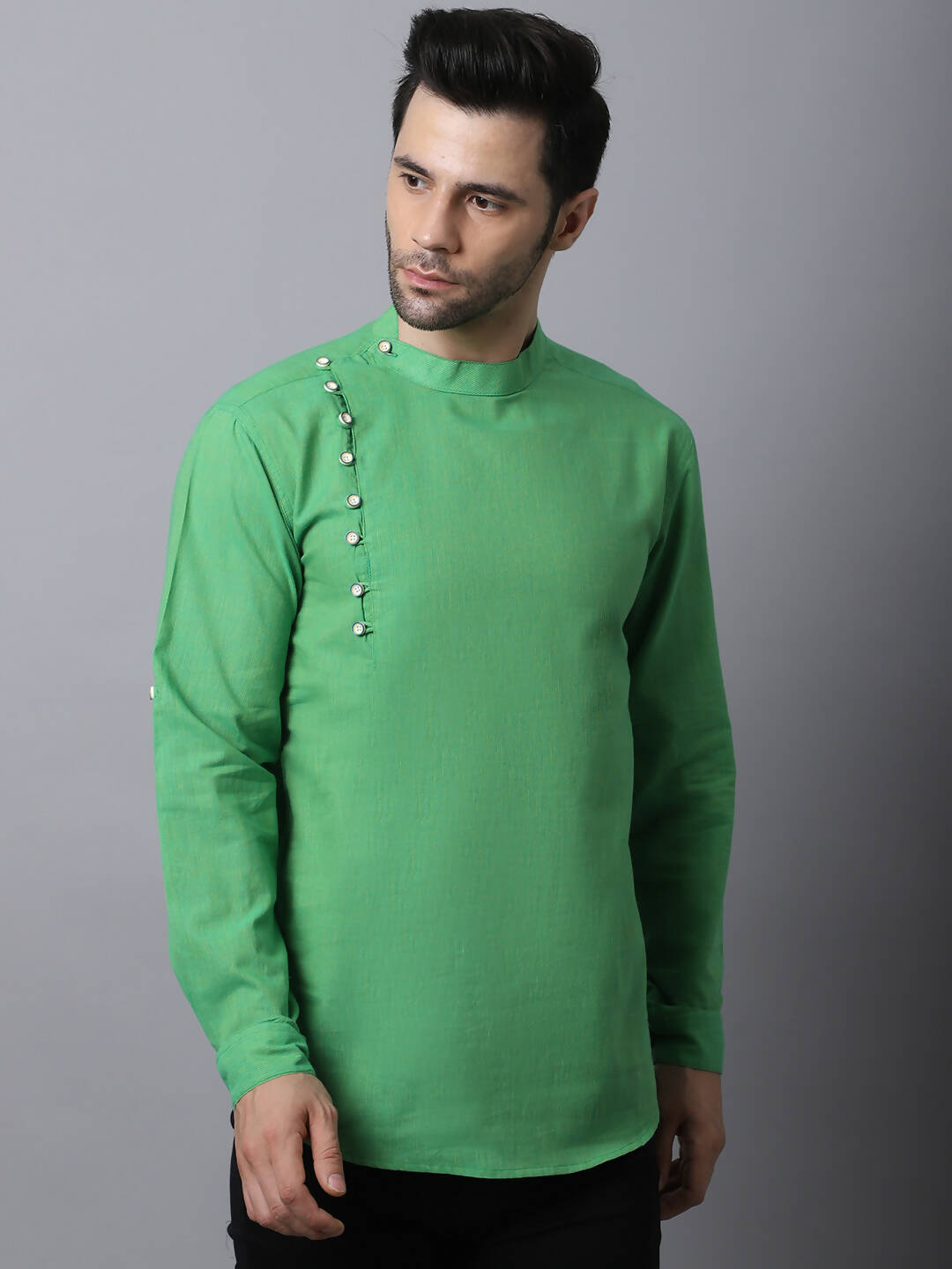 Even Apparels Green Pure Cotton Kurta With Side Placket - Distacart