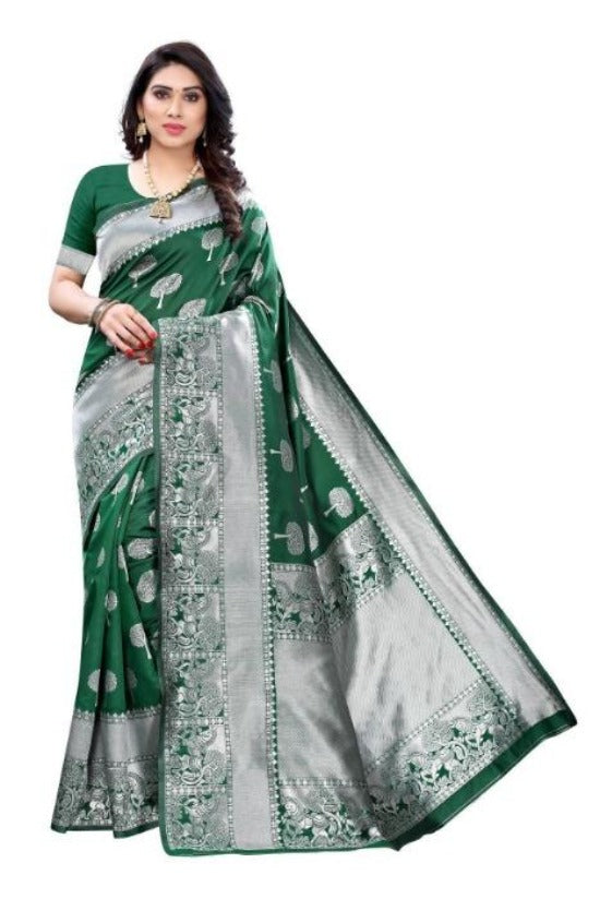 Vamika Banarasi Jacquard Weaving Green Sarees