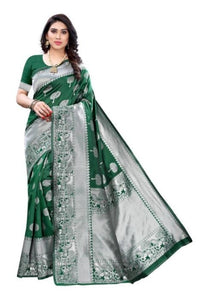 Thumbnail for Vamika Banarasi Jacquard Weaving Green Sarees