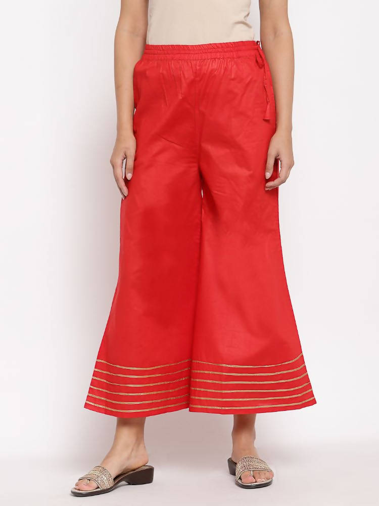 Myshka Women's Red Cotton Solid Casual Palazzo