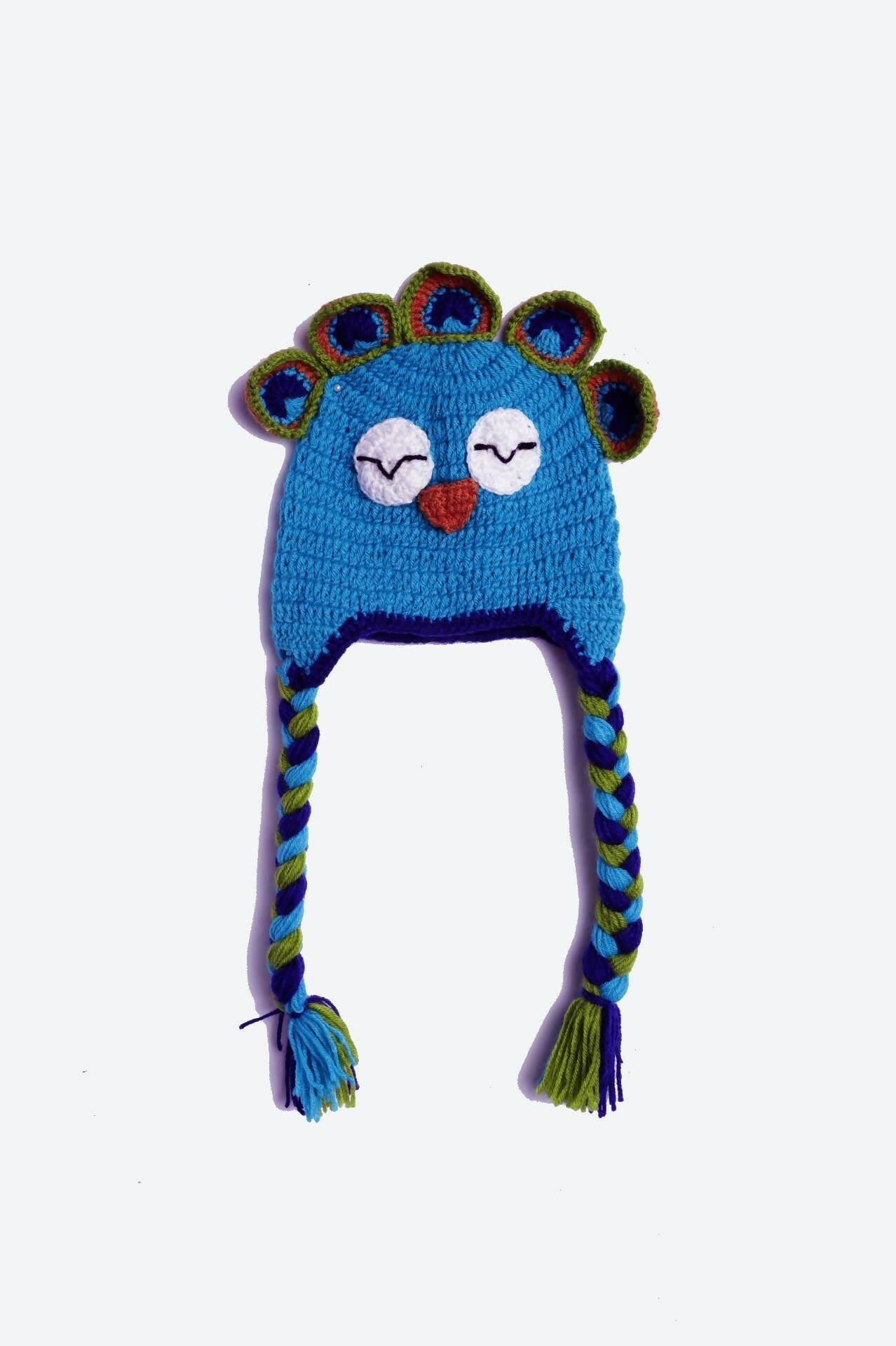 Chutput Kids Woollen Hand Knitted Peacock Face Detailed Cap - Blue - Distacart
