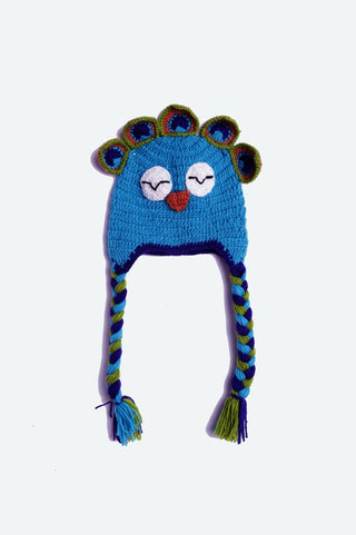 Chutput Kids Woollen Hand Knitted Peacock Face Detailed Cap - Blue - Distacart
