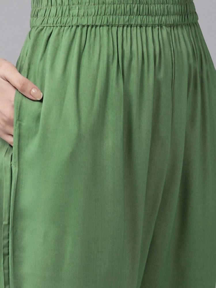 Yufta Green Printed Kurta With Trouser