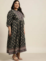 Thumbnail for Juniper Women`s Dark Blue Rayon Fusion Wear Printed A-line Dress - Distacart