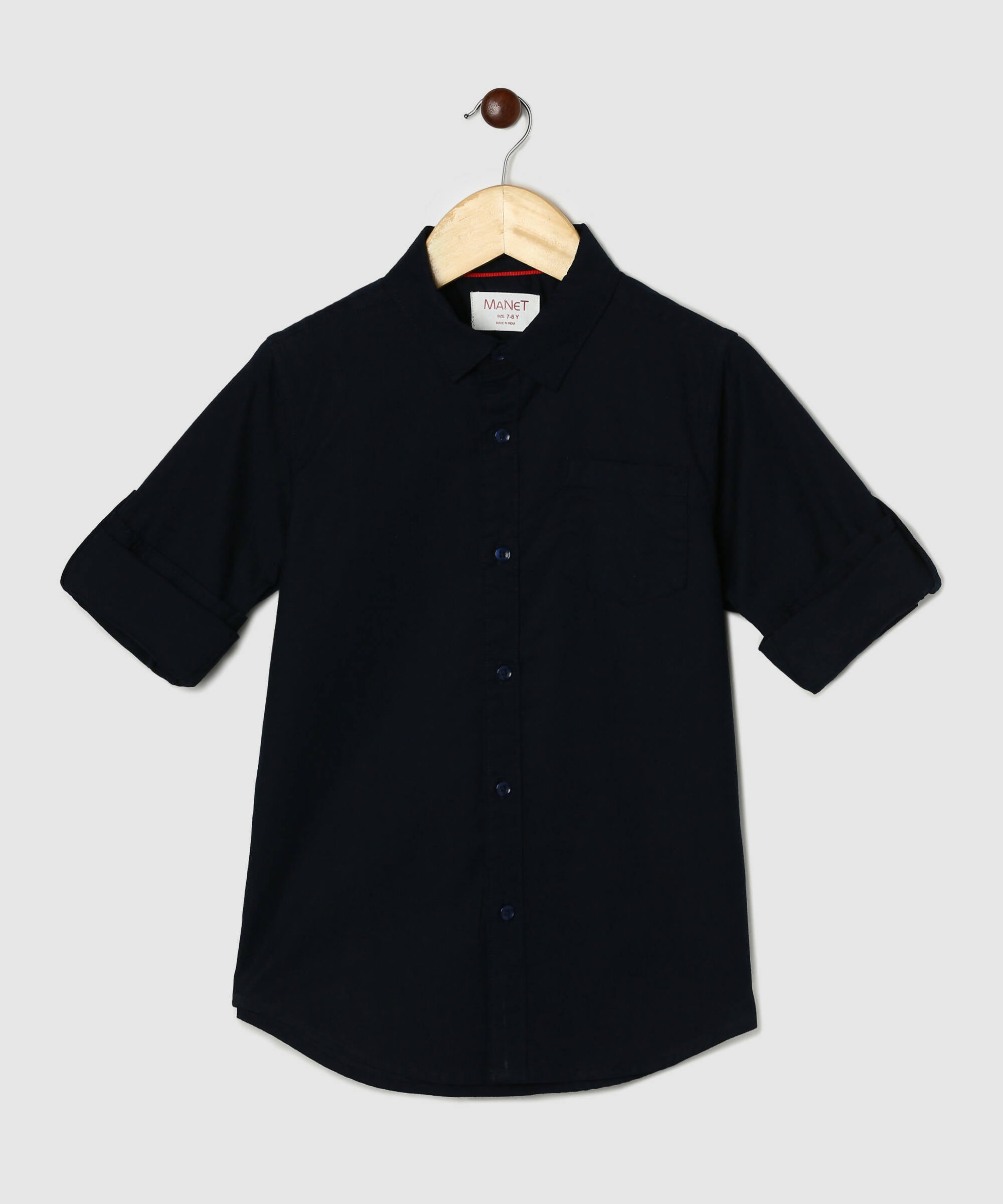 Manet Boys Full Sleeves Solid Shirt - Navy Blue - Distacart