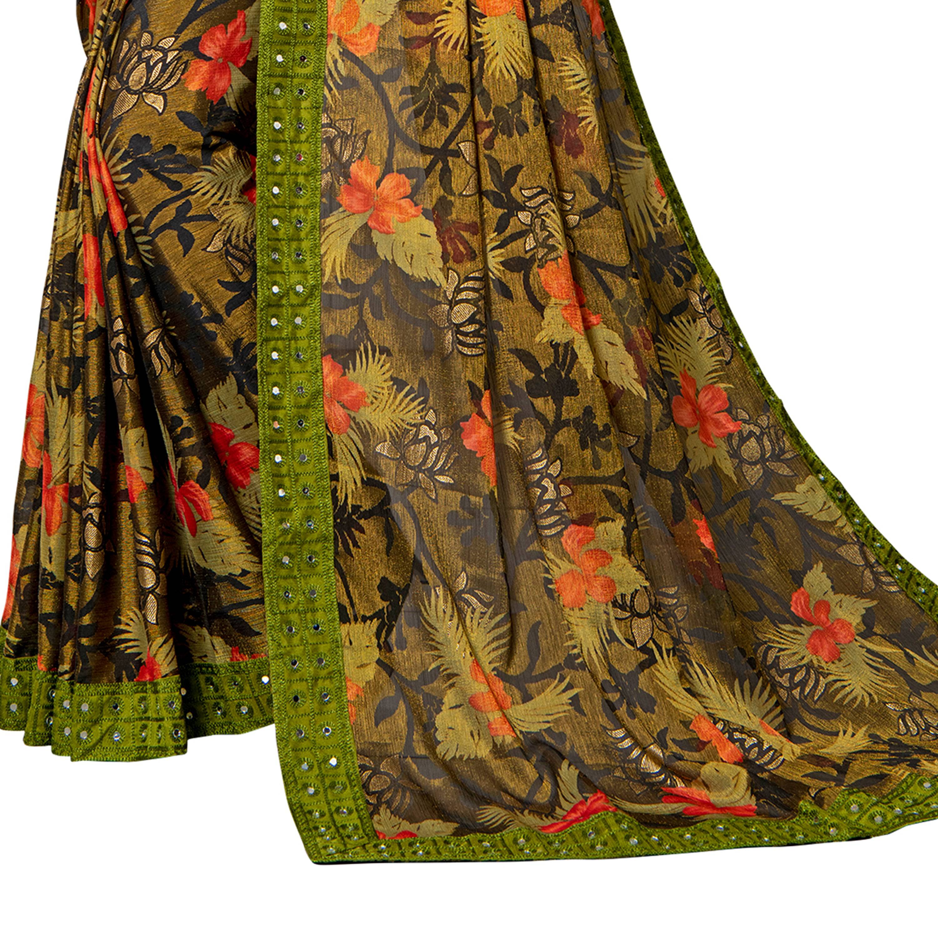 Vamika Multi Color Designer Chiffon Brasso Saree With Mirror Work Lace - Distacart