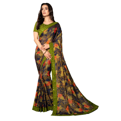Vamika Multi Color Designer Chiffon Brasso Saree With Mirror Work Lace - Distacart