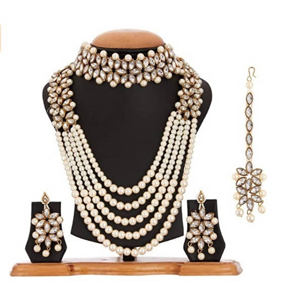 Mominos Fashion Rajwadi Gold-Plated Wirh Stone & Pearls Necklace Online 