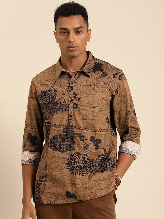 Brown Men Pure Cotton Relaxed Floral Opaque Printed Casual Shirt - Mahotsav - Distacart