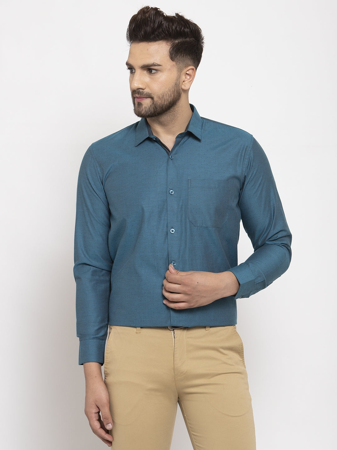 Jainish Blue Men's Cotton Polka Dots Formal Shirt's ( SF 761Peacock ) - Distacart