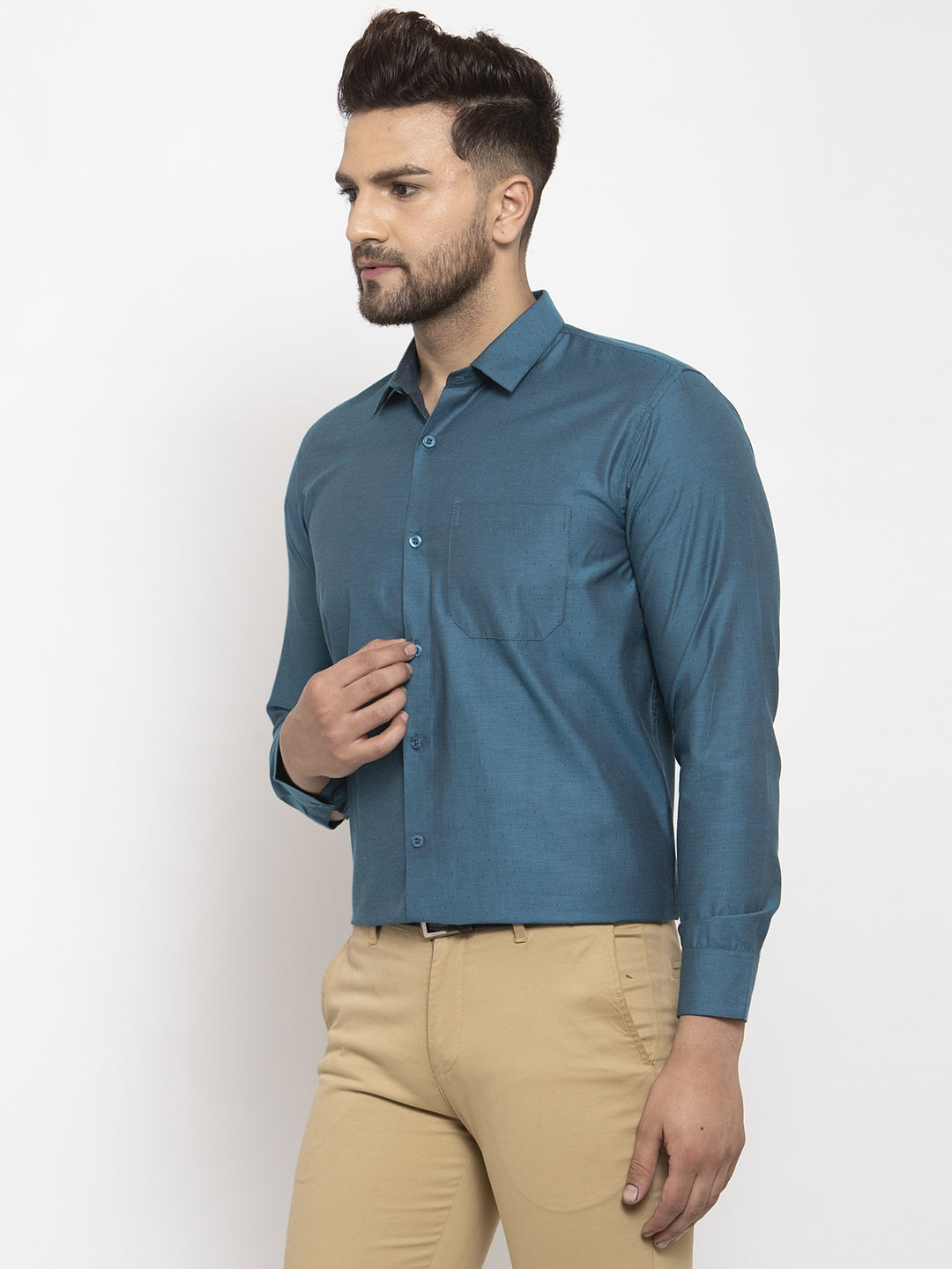 Jainish Blue Men's Cotton Polka Dots Formal Shirt's ( SF 761Peacock ) - Distacart