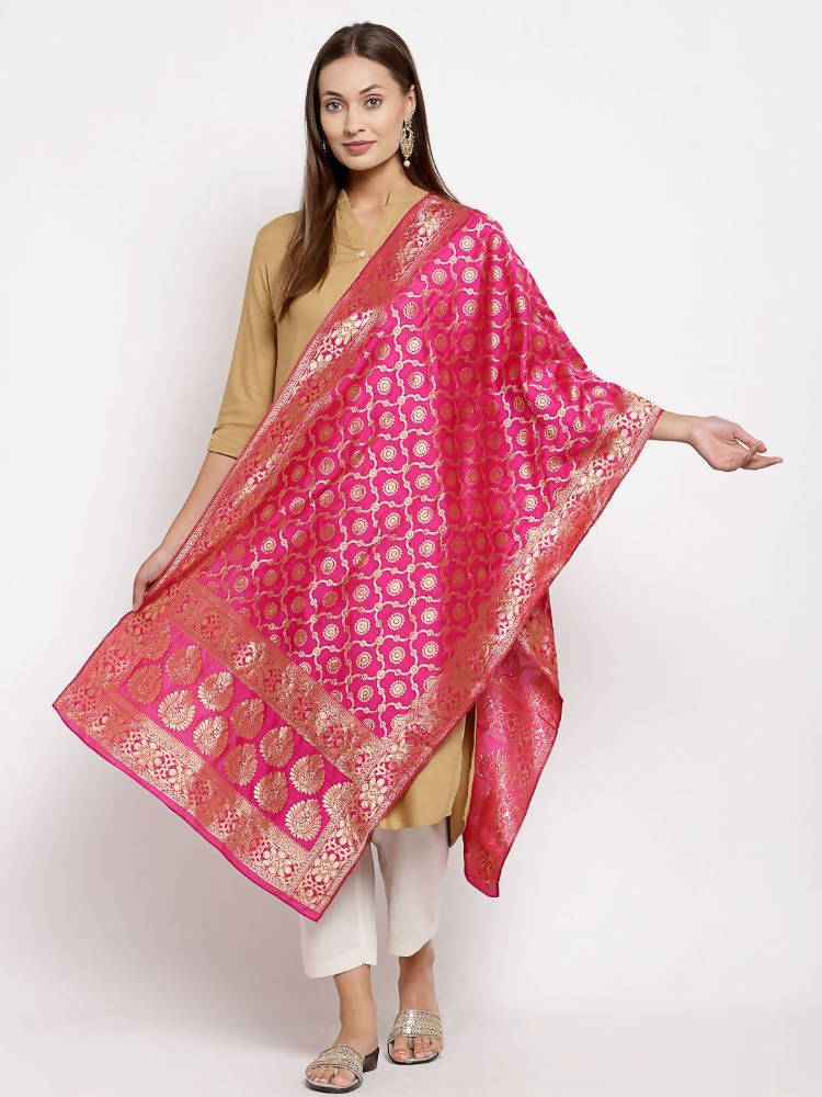 Myshka Women's Pink Silk Print Casual Dupatta