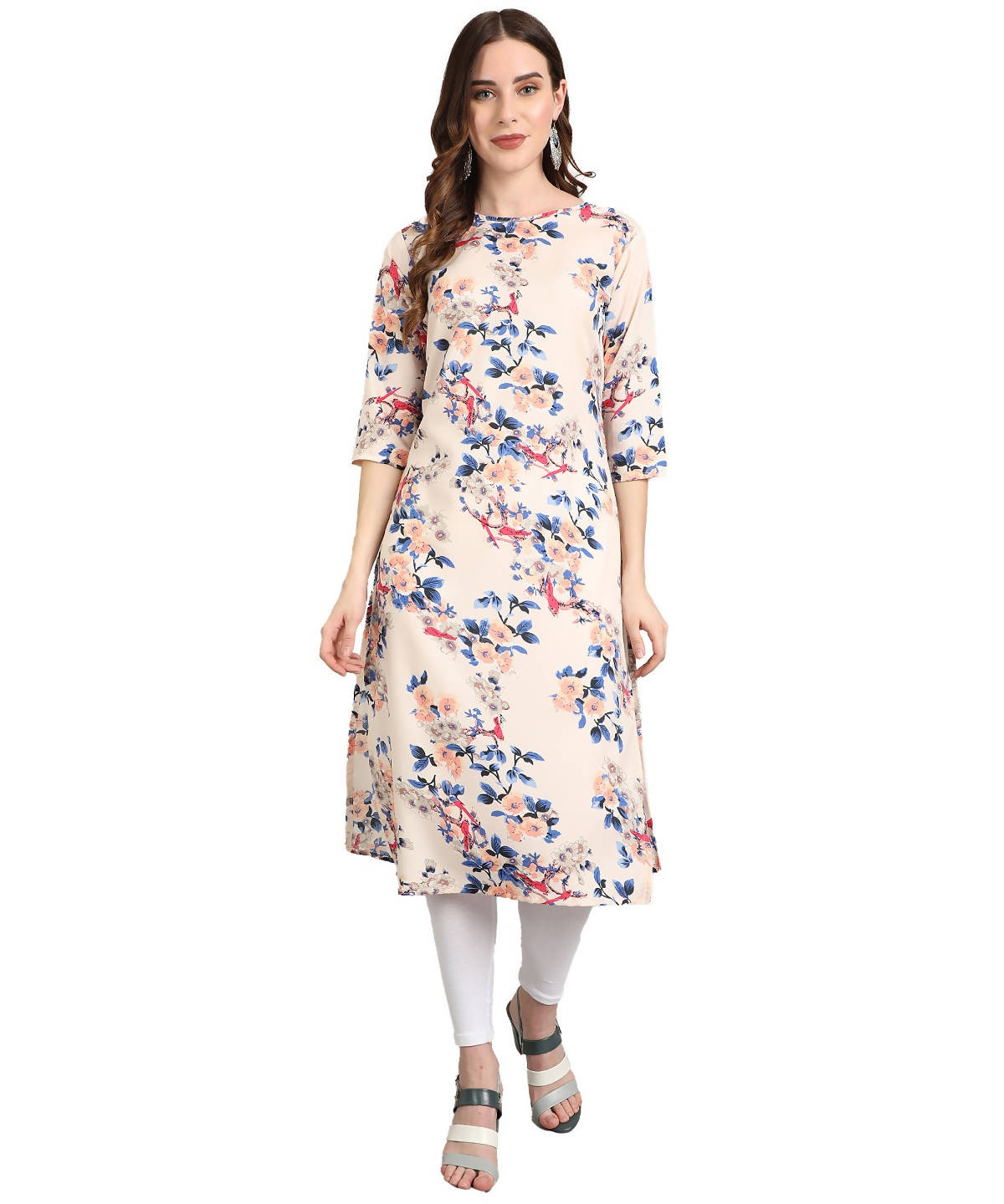 Vamika Cream French Crepe Printed Party Wear/Casual Wear Kurti - Distacart