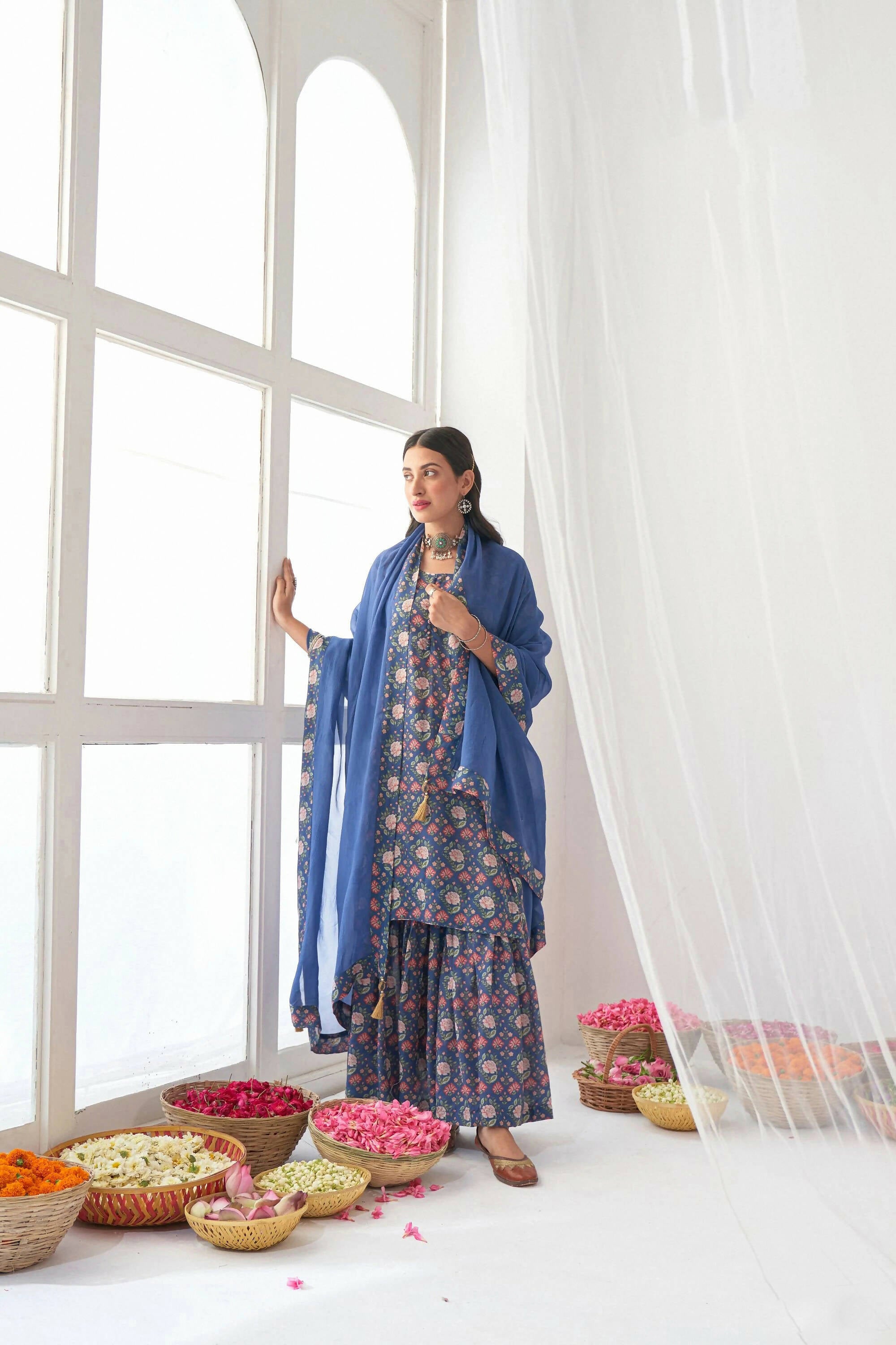 Designer Stylish Blue Muslin Stitched Suit With Dupatta - Anbazaar - Distacart