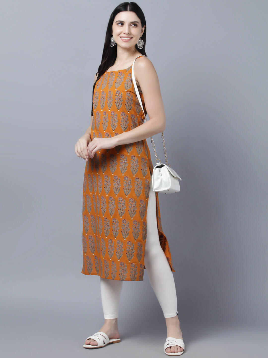 Myshka Stylish Mustard Sleeveless Women's Kurta - Distacart