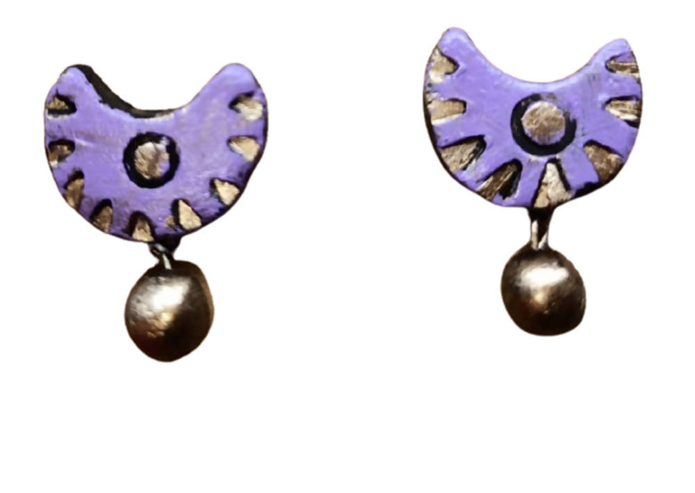 Terracotta Crescent Shaped Ear Studs With Drops