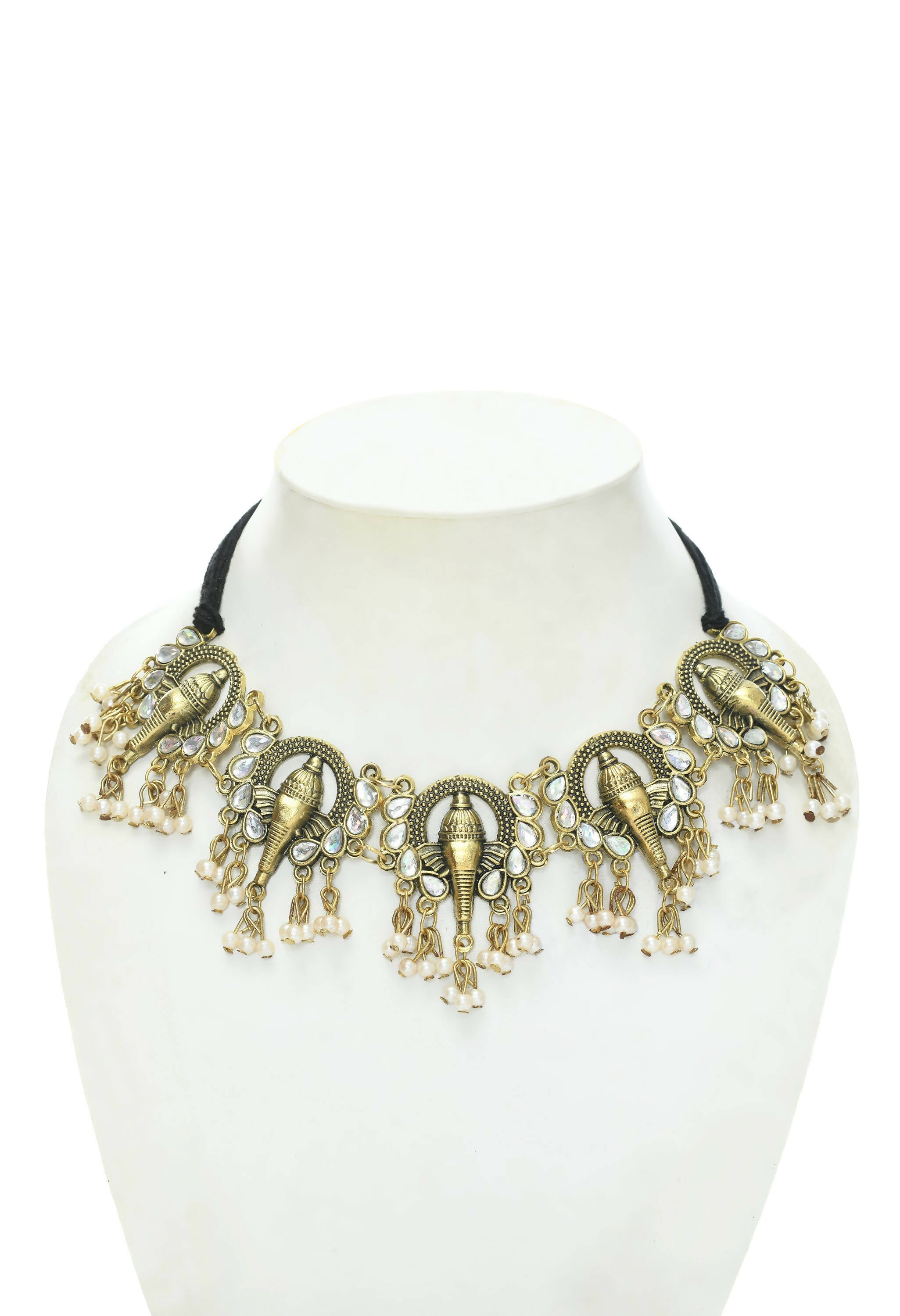 Mominos Fashion Johar Kamal Oxidised Gold-Plated Ganesha Design Necklace Choker Set - Distacart
