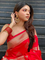 Thumbnail for DEIANA'S Beautiful Golden Jari with New Design Soft Lichi Silk Saree - Red - Distacart