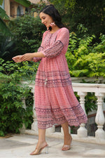 Thumbnail for Juniper Women's Pink Printed Teired Dress - Distacart