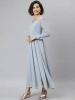 Thumbnail for Janasya Grey Flared Sleeves Gotta Patti Georgette Anarkali Kurta - Distacart