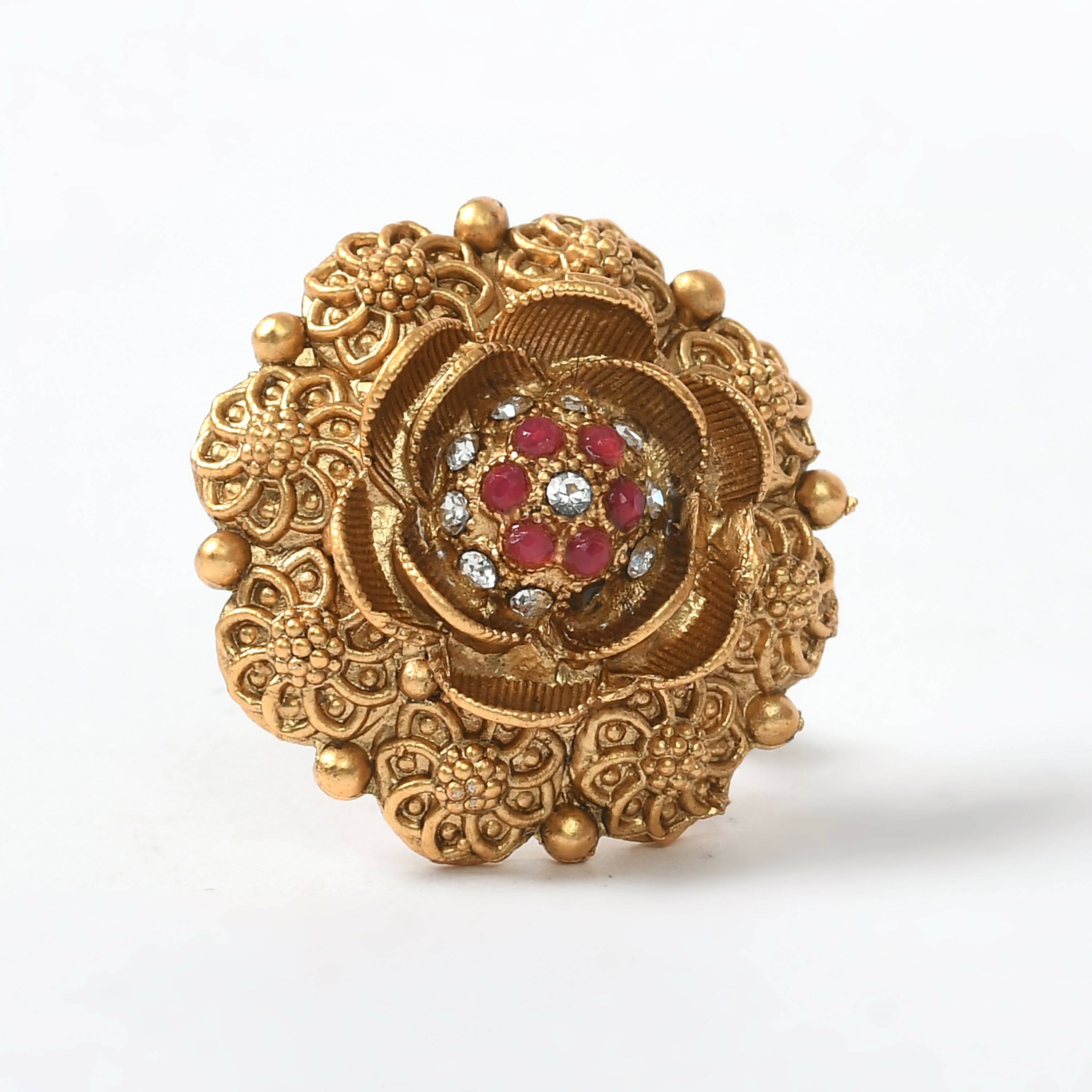 Mominos Fashion Joharkamal Gold-Plated Stone Studded Adjustable Finger Ring - Design 019 - Distacart