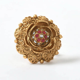 Mominos Fashion Joharkamal Gold-Plated Stone Studded Adjustable Finger Ring - Design 019 - Distacart