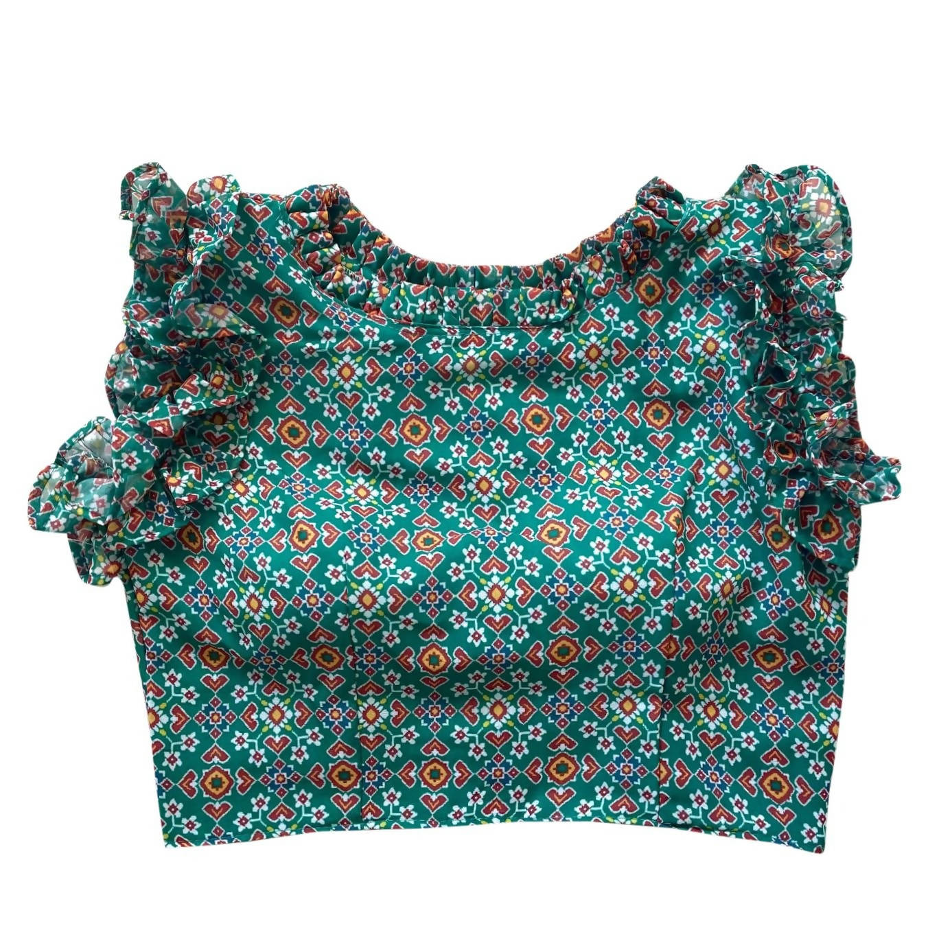 Vamika Rama Green Georgette Frill Blouse - Distacart