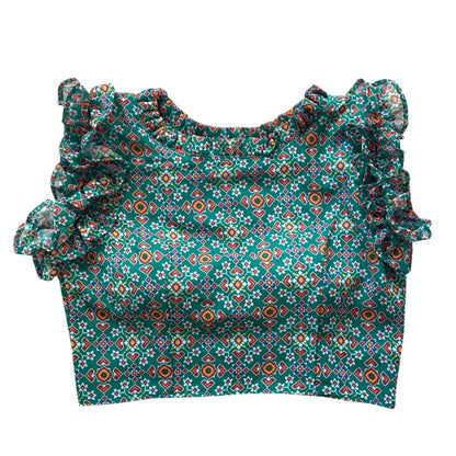Vamika Rama Green Georgette Frill Blouse - Distacart