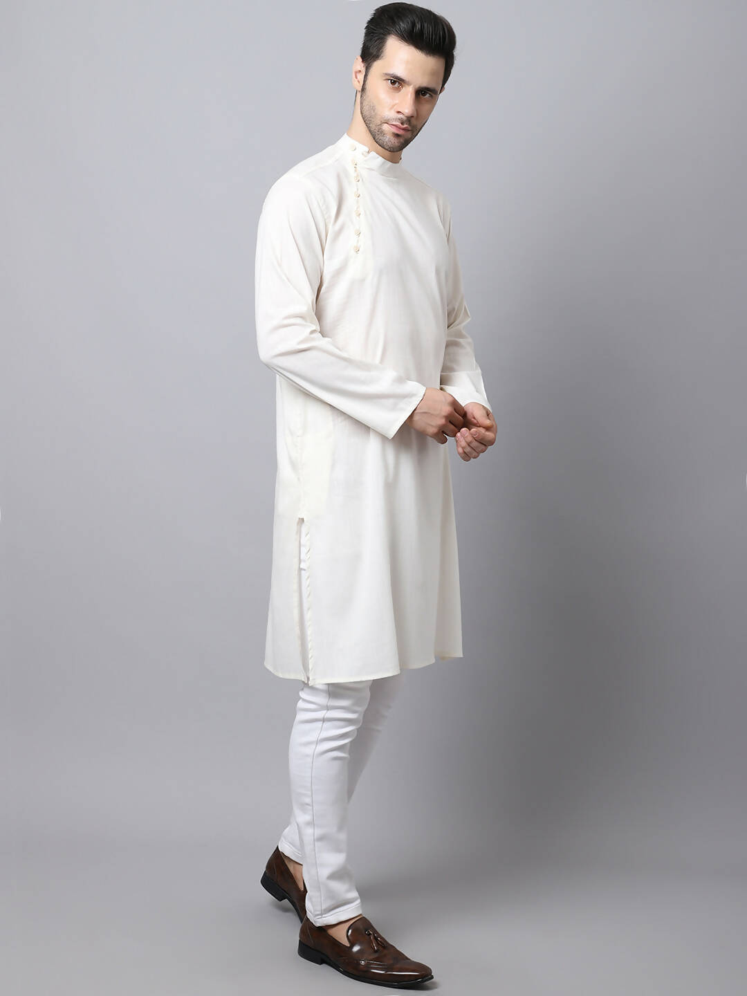Even Apparels White Pure Cotton Men's Kurta With Side Placket - Distacart