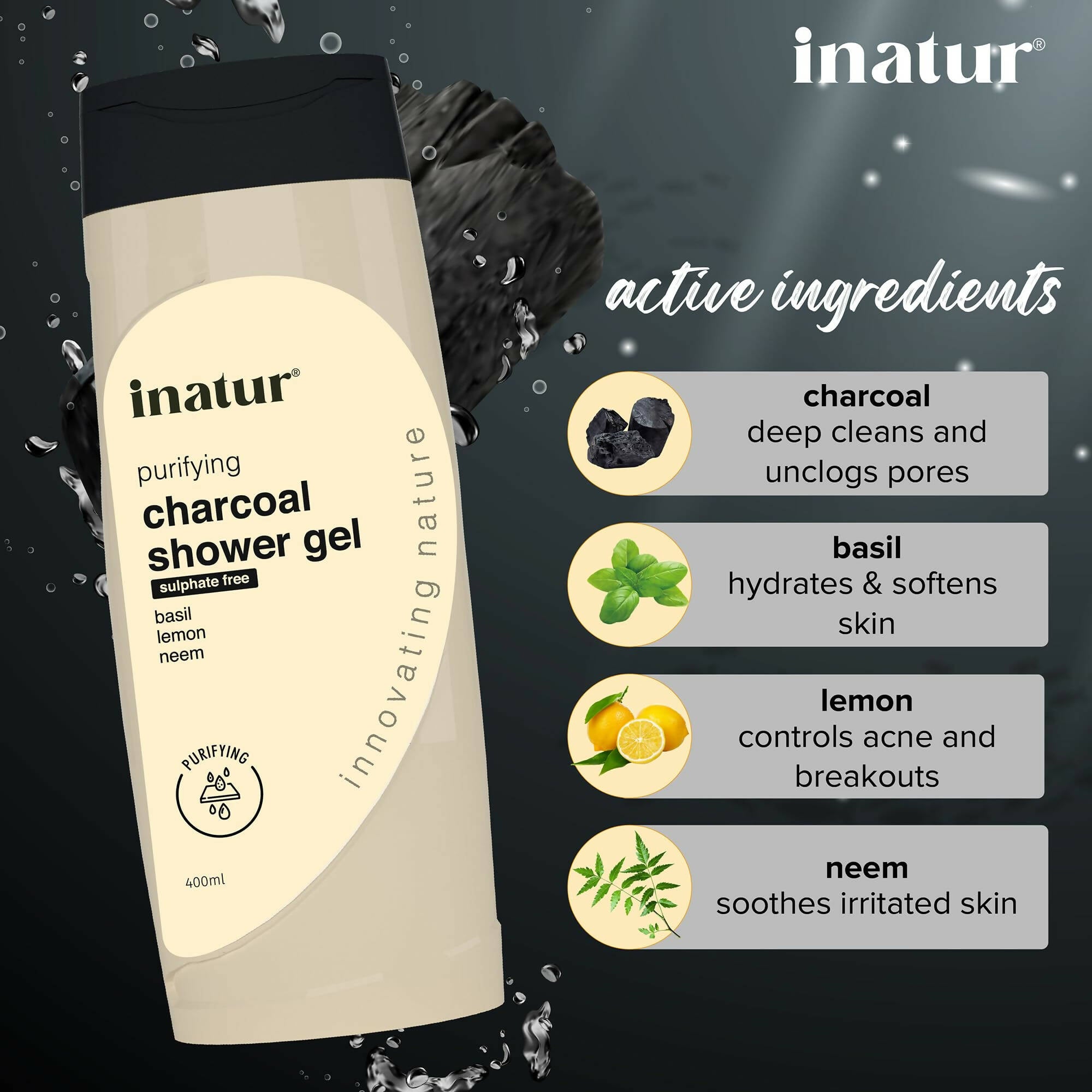 Inatur Charcoal Shower Gel - Distacart