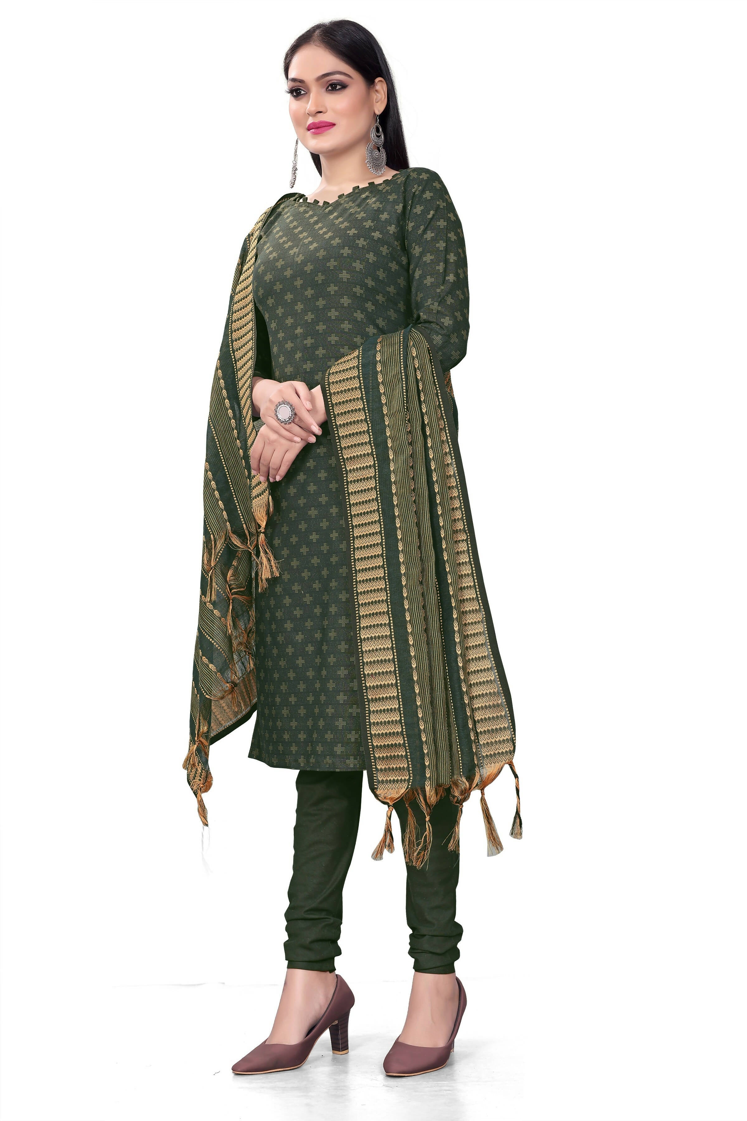 Green Cotton Jacquard Woven Unstitched Dress Material - Amara - Distacart
