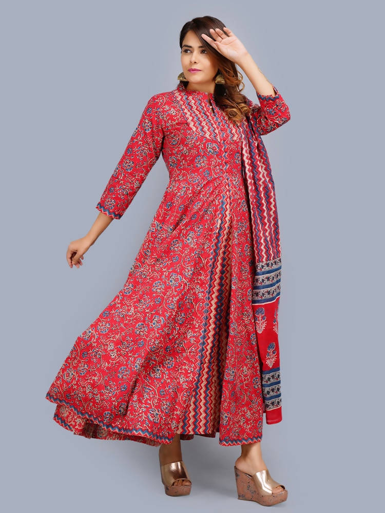 Shehnai Red Anarkali Double Dress With Matching Printed Dupatta