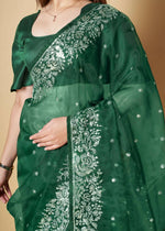 Thumbnail for Vamsee Green Organza Saree - Distacart