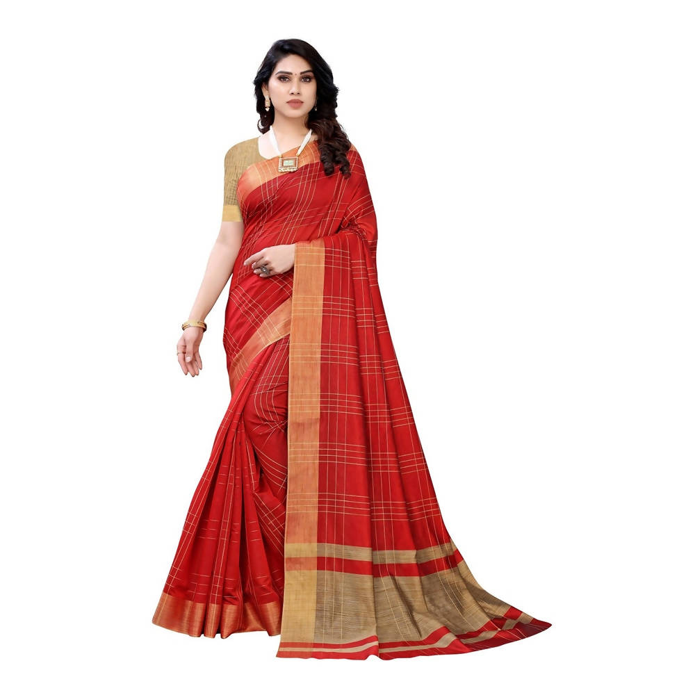 Vamika Red Cotton Silk Weaving Saree (Anaya Red)