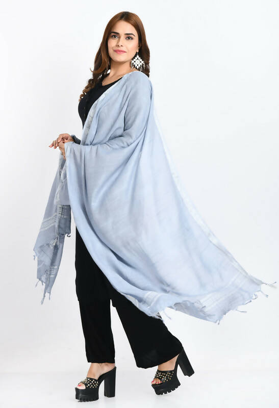 Mominos Fashion Moeza Women's Linen Cotton Silver Border Grey Dupatta - Distacart