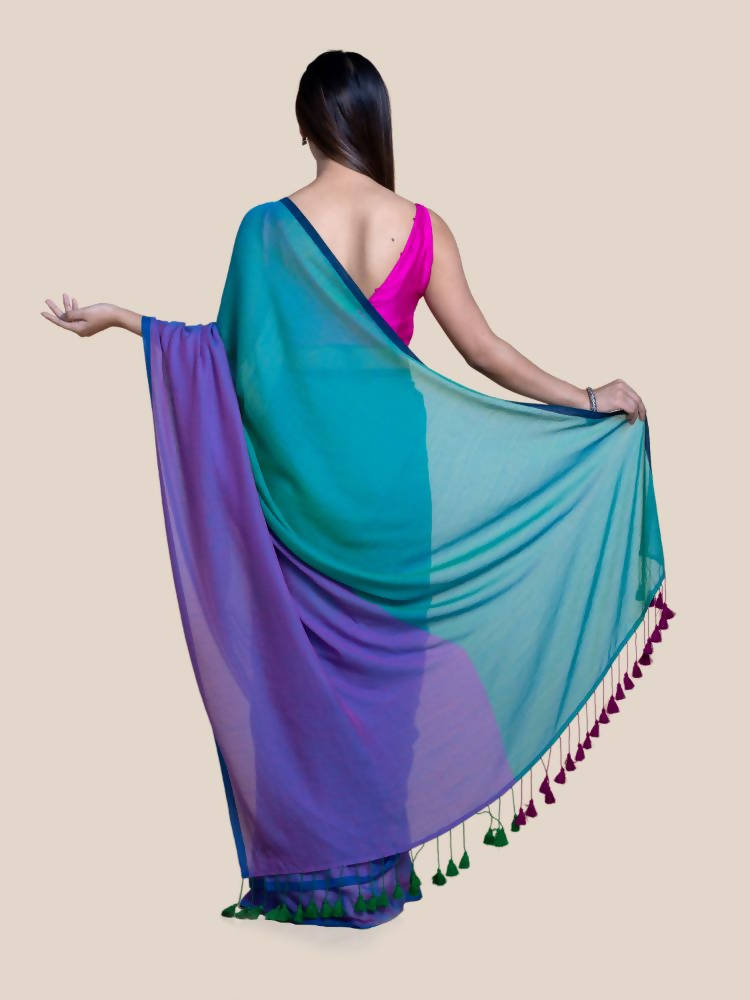 Suta Purple Green Colourblocked Mul Saree - Distacart