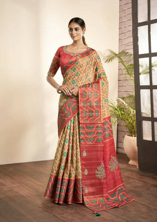 Beige Bhagalpuri Silk Woven design with Hand work butta Saree - Norita Nirvi - Distacart