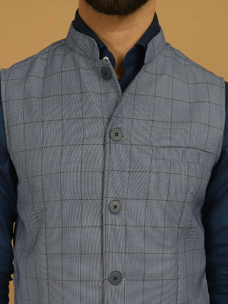 Even Apparels Nehru Jacket With Welt Pockets - Blue - Distacart