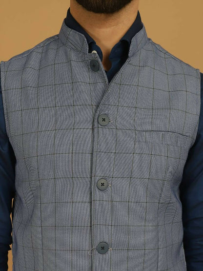 Even Apparels Nehru Jacket With Welt Pockets - Blue - Distacart