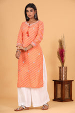 Thumbnail for Kaajh Women's Orange Lehariya Print Kurta - Distacart