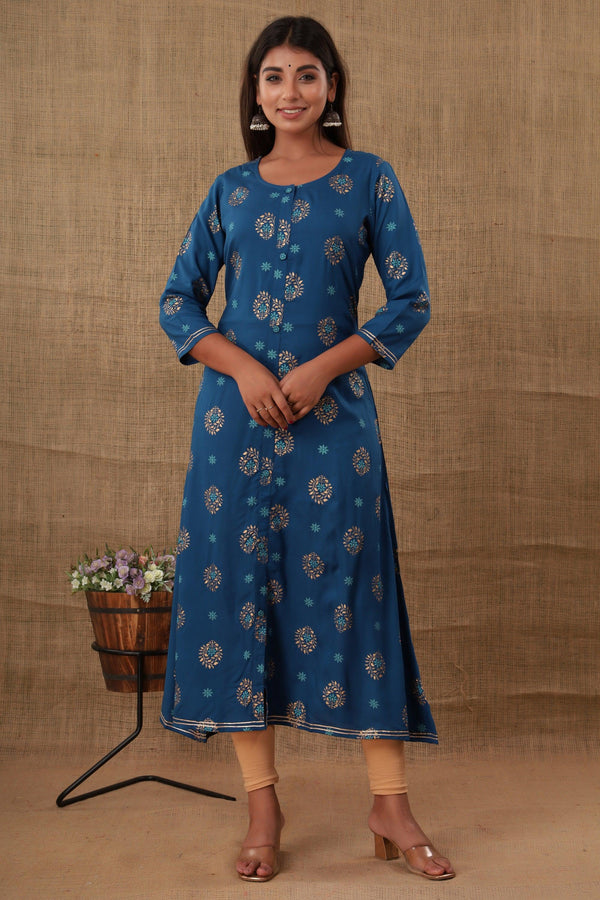 Kaajh Women's Blue Floral Print kurta - Distacart