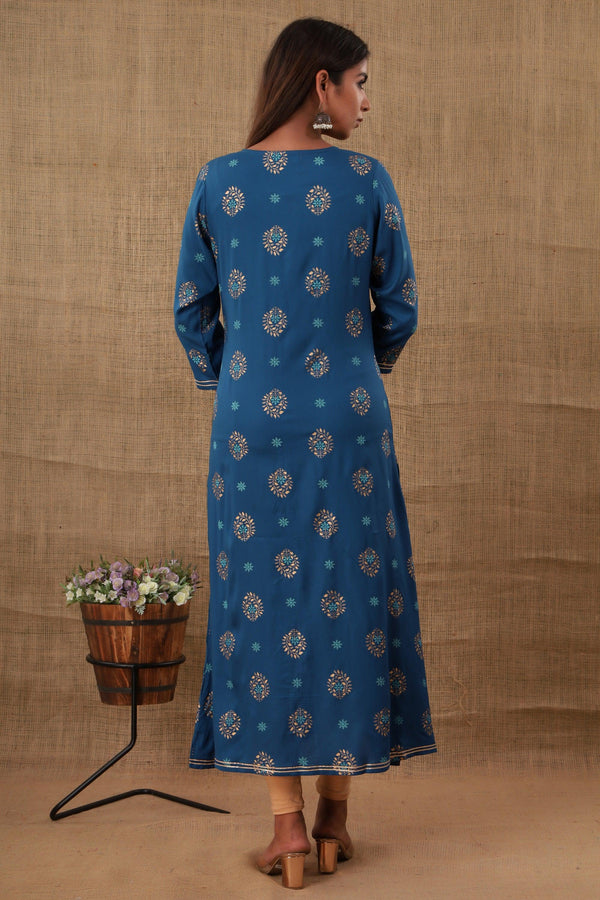 Kaajh Women's Blue Floral Print kurta - Distacart