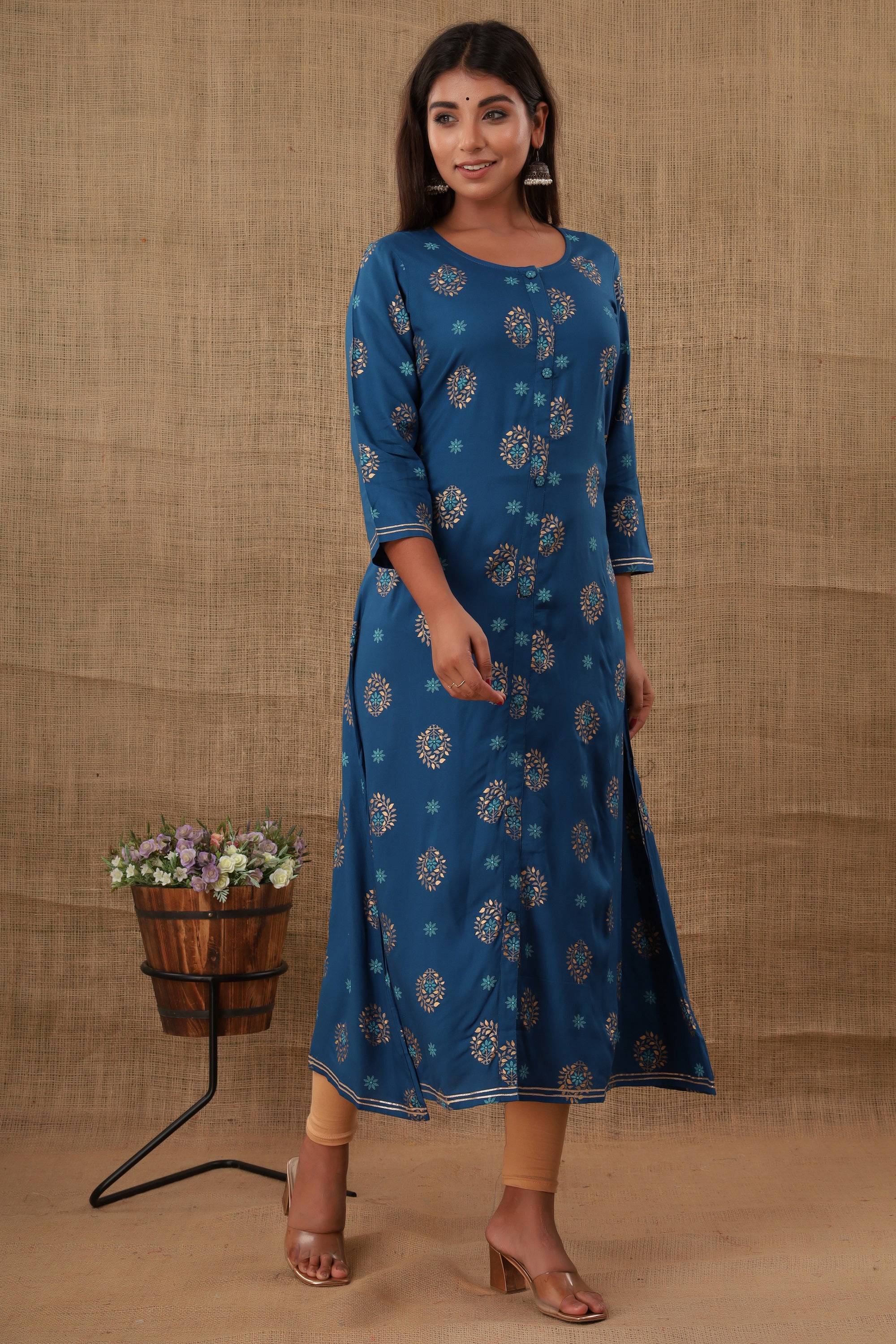 Kaajh Women's Blue Floral Print kurta - Distacart