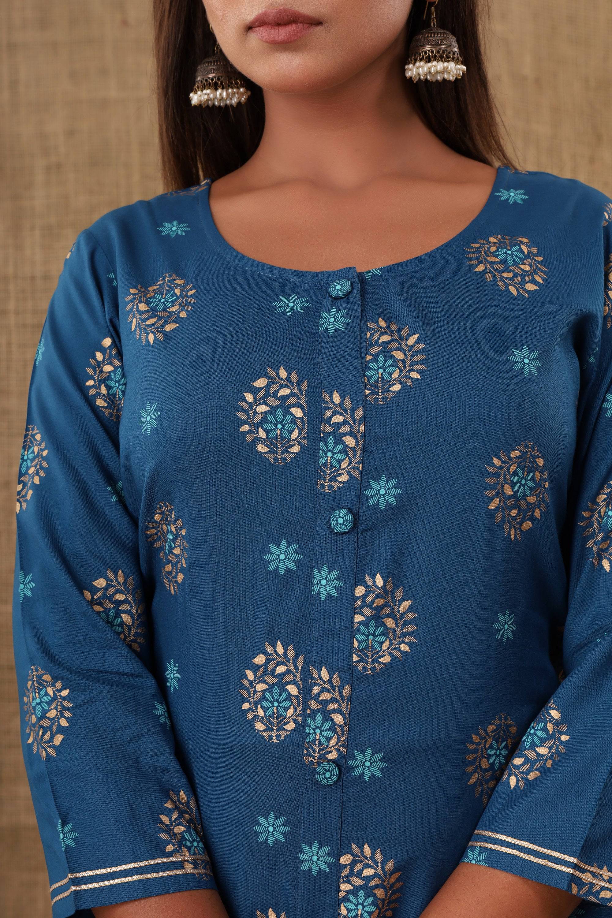 Kaajh Women's Blue Floral Print kurta - Distacart