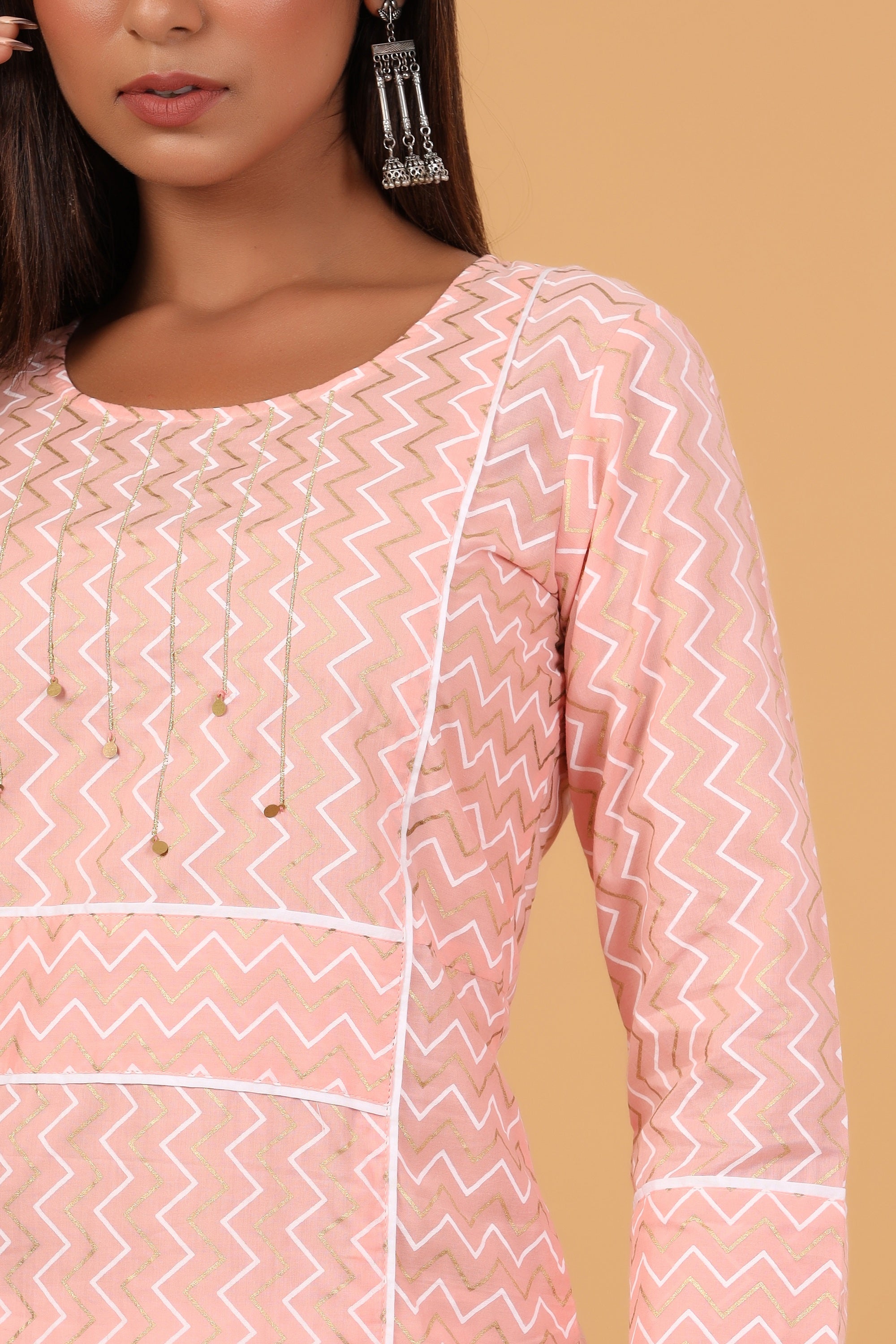 Kaajh Women's Pink Zigzag Print Kurta - Distacart